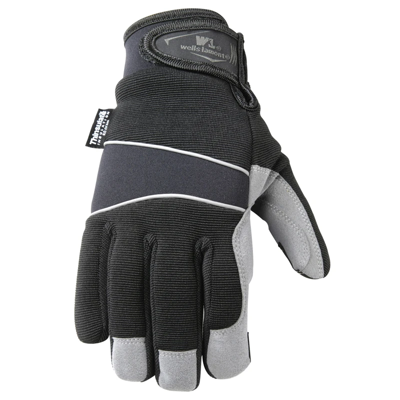 Wells Lamont Men's Synthetic Leather Insulated Work Gloves Black/Gray L 1 pk