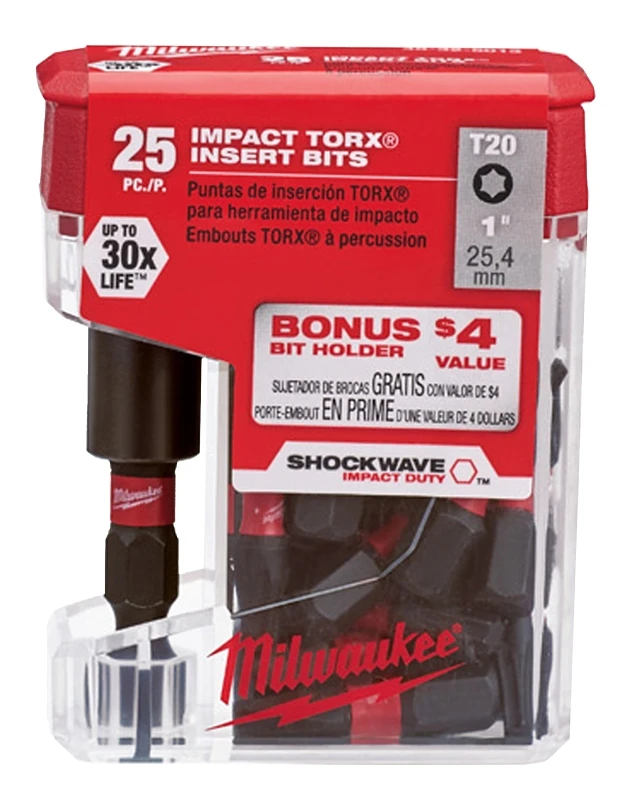 T20 Shockwave Impact Duty Steel Insert Bits With Bit Holder 25 Pk, Model 48-32-5013