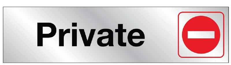 2x8 Self-adhesive Private Sign - Silver Background With Black Lettering