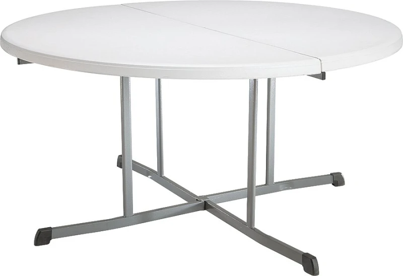 5 Ft. White Granite Round Commercial Folding Table With Steel Frame