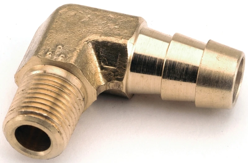 Pipe Fitting, Barb Insert Elbow, Brass, 3/8 In. Hose x 1/4 In. MPT