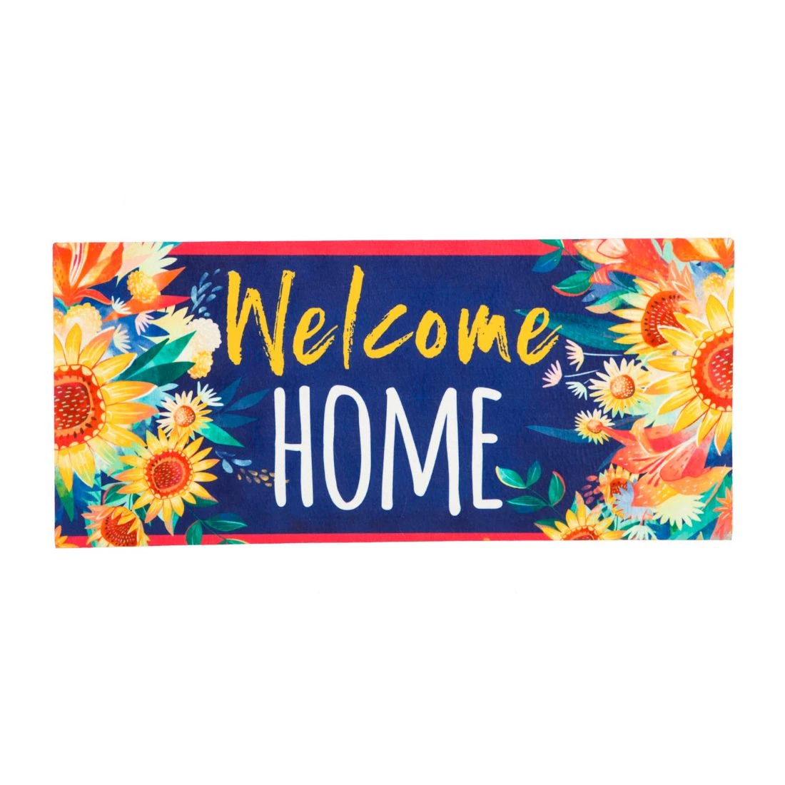 Outdoor Doormat - Navy & Yellow 'welcome Home' Floral Design, 22 X 10 Inches