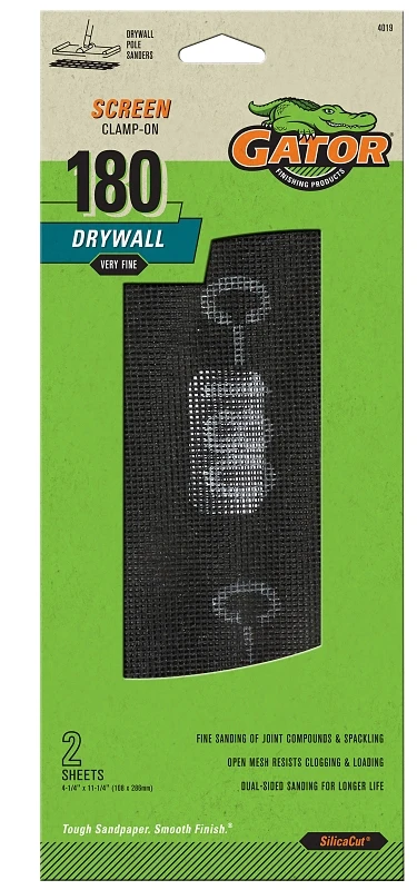 Gator SilicaCut 4019 Sanding Screen, 11-1/4 in L, 4-1/4 in W, 180 Grit, Extra Fine, Silicon Carbide Abrasive, 1-Sheet