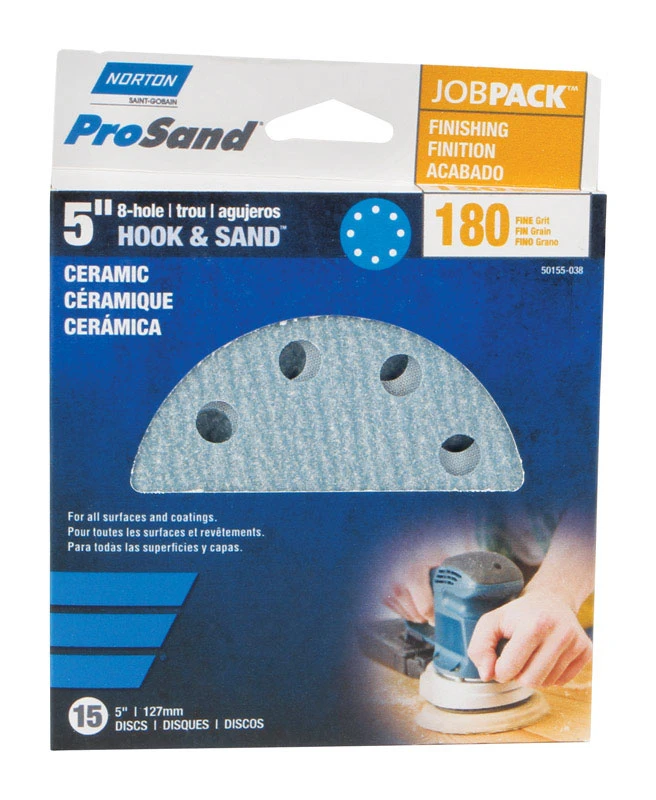 Norton ProSand 5 in. Hook and Loop Sanding Disc Fine 180 Grit 15 pk Ceramic