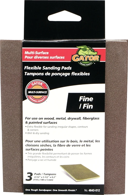 Gator 4643 Sanding Pad, 5-1/2 in L, 4-1/2 in W, 180 Grit, Fine, Aluminum Oxide Abrasive