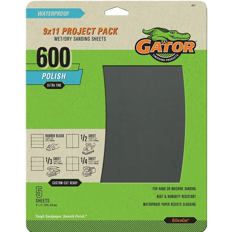 Gator SilicaCut 4471 Sanding Sheet, 11 in L, 9 in W, 600 Grit, Ultra Fine, Silicon Carbide Abrasive