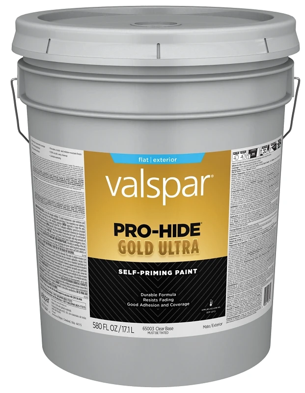 Pro-hide Gold Ultra Latex Exterior Flat Paint, Clear Base, 5 Gallon