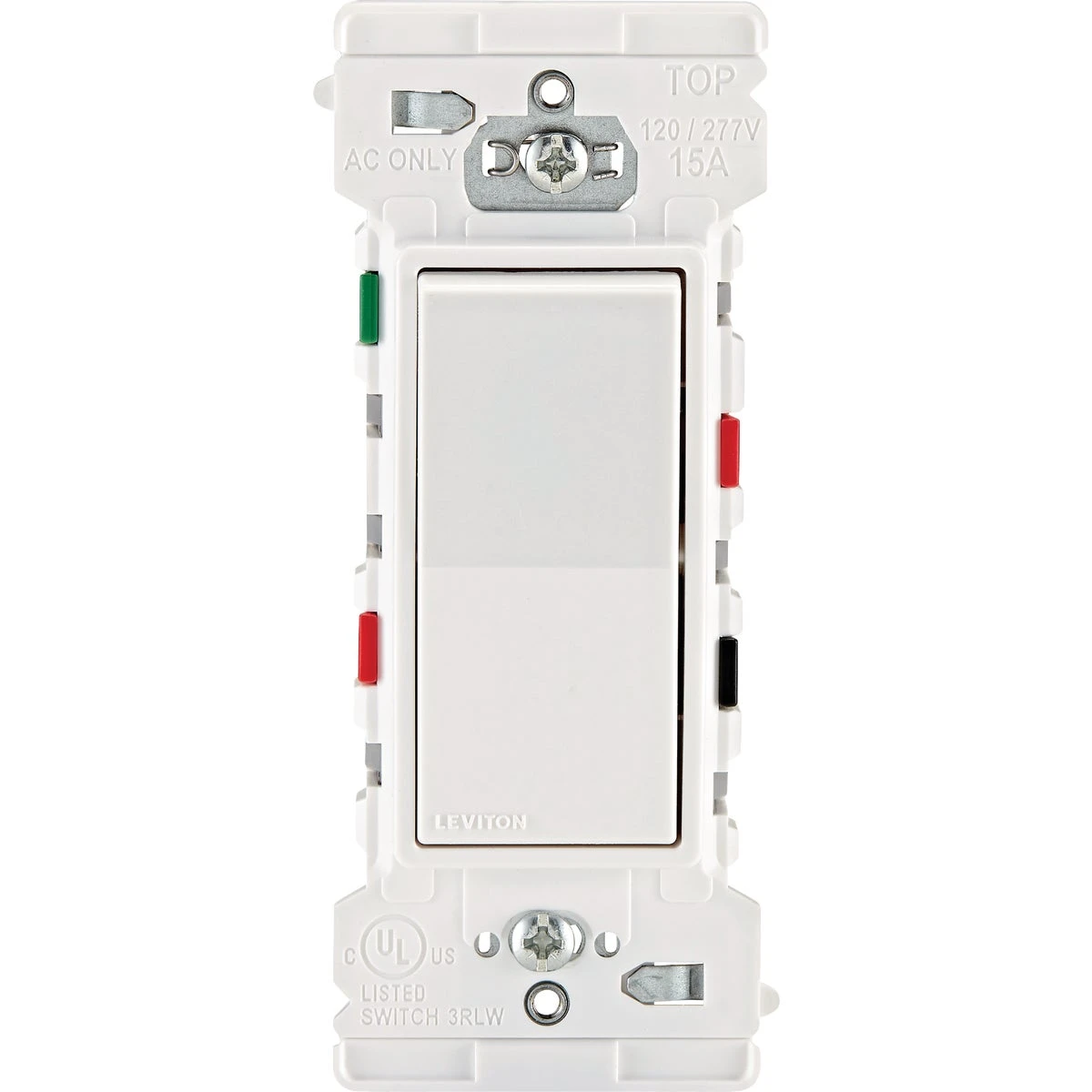 Decora Edge Series E5603-0SW 3-Way Rocker Switch, 15 A, 120/277 V, Side Lever Terminal, Thermoplastic Housing Material