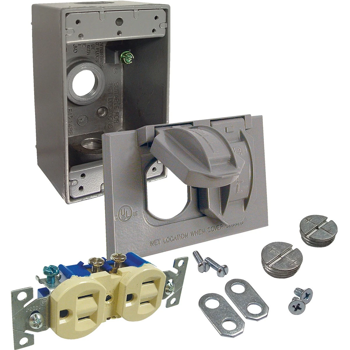 Gray Horizontal Mount Tamper Resistant Outdoor Outlet Kit - Model 5839-5wrtr