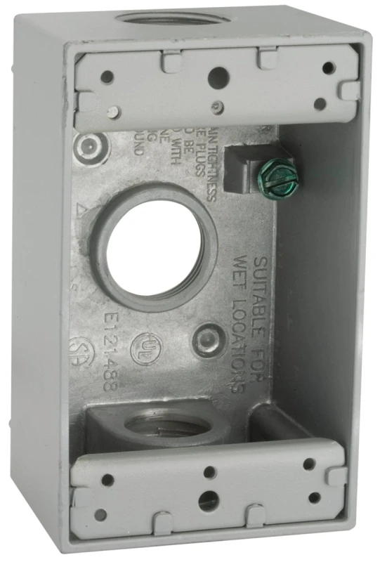 Single Gang 3/4 In. 3-outlet Gray Aluminum Weatherproof Electrical Box