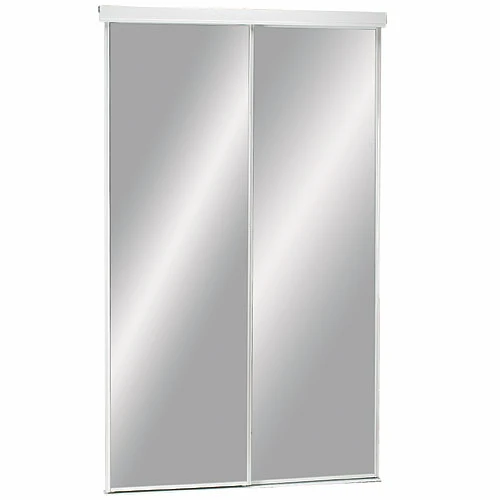 Economical Series 48 In. X 80-1/2 In. White Framed Mirrored Sliding Bypass Door