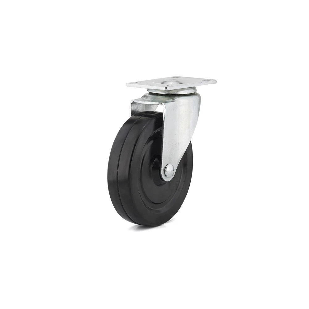 Swivel Plate Caster, Rubber Wheel, 5 In.