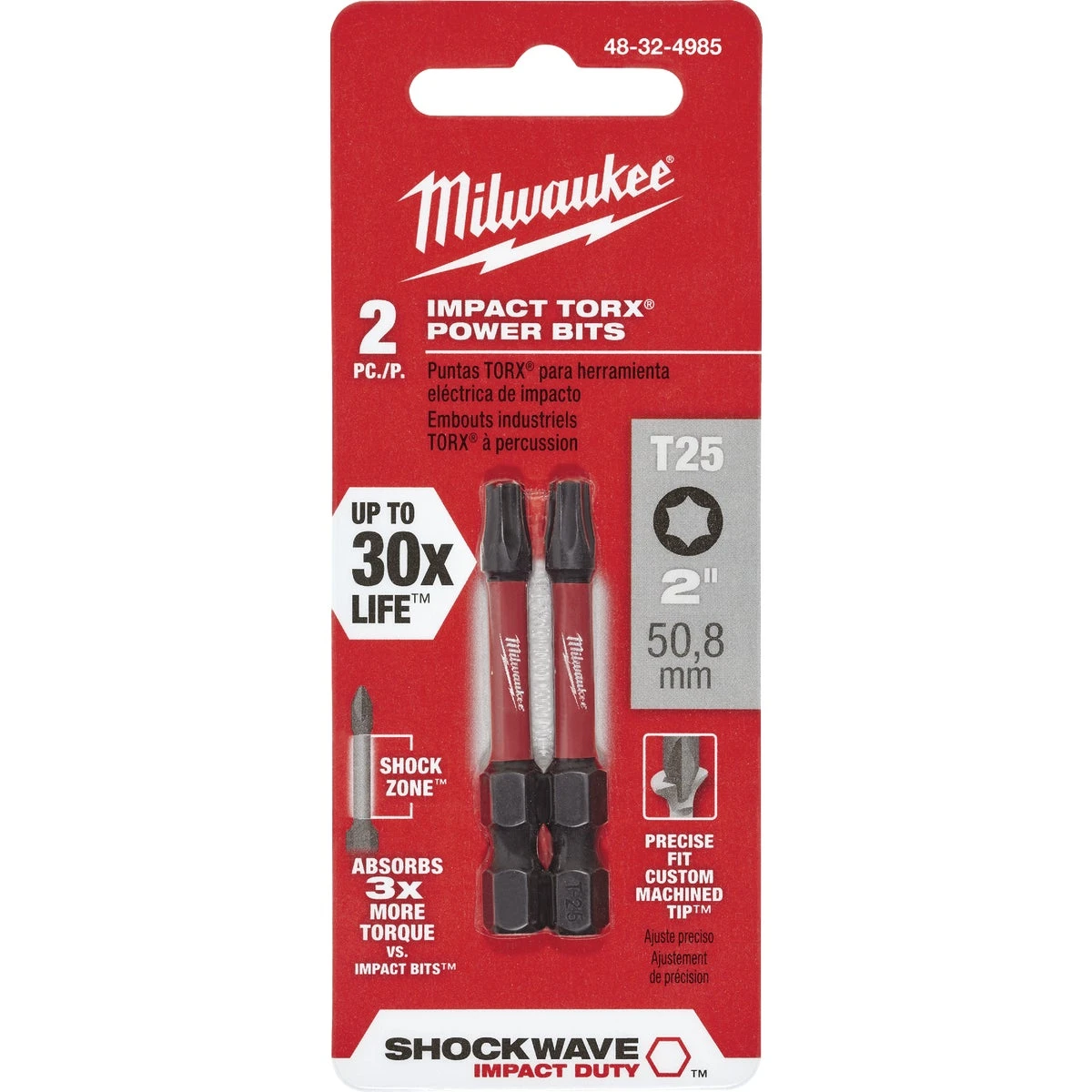 Shockwave T25 Torx 2 In. Power Impact Screwdriver Bit (2-pack) - Model 48-32-4985