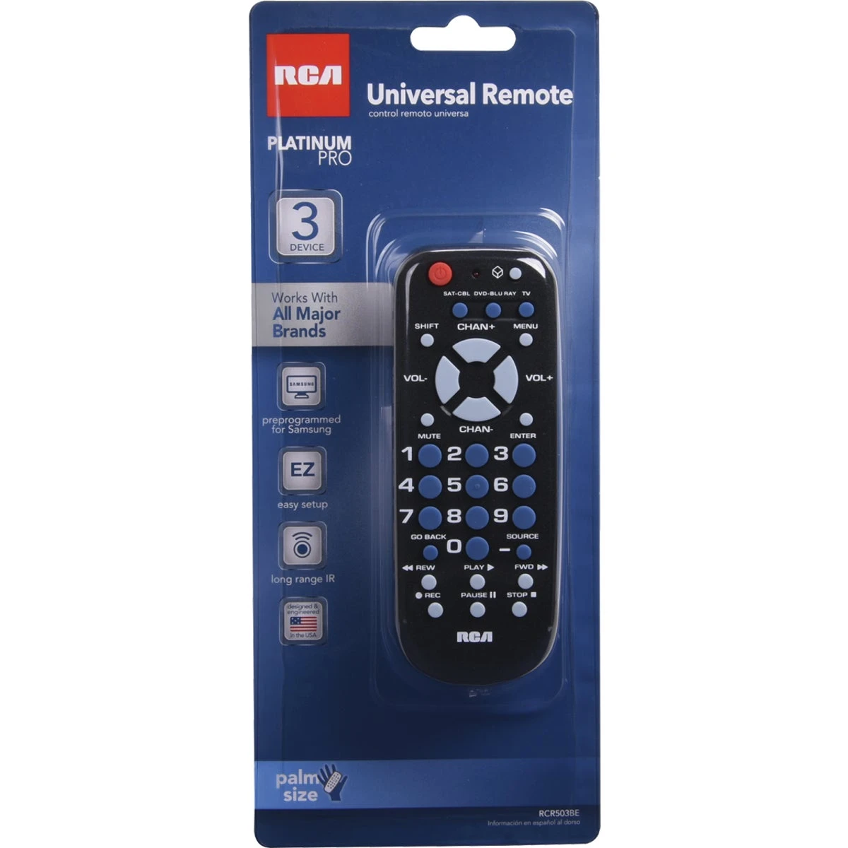 3-device Universal Remote Control - Black, Model Rcr503be