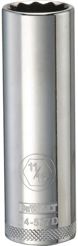 SAE Deep Socket, 12-Point, 1/2 In. Drive, 11/16 In.