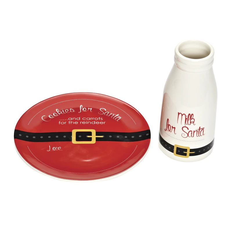 2-piece Santa Plate And Milk Bottle Set, 8-inch Multicolor Ceramic, Model 31899