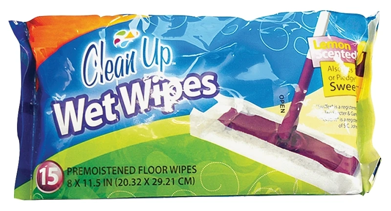 15 Pack Clean Up Wet Floor Wipes, 8 In L X 11.5 In W, Model 8863