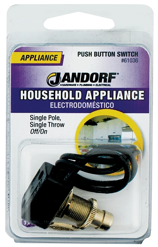 10 Amps Single Pole Push Button Appliance Switch Black/silver 1 Pk, Model 61036