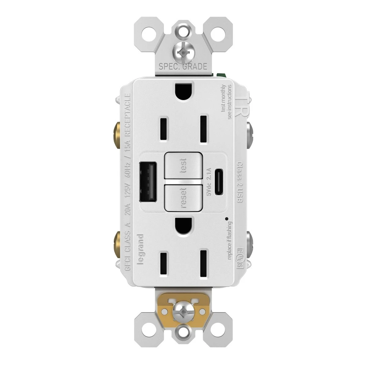 Radiant 15 Amp 125-volt Gfci Duplex Outlet With Usb Ports, White