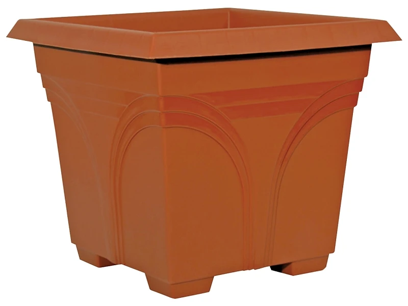 Medallion Deck Box Planter, Terra Cotta Plastic, 15-In.