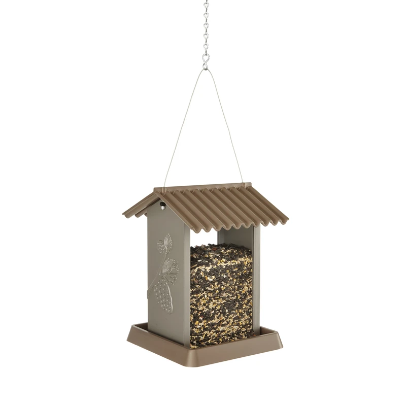 Brown Plastic Hopper Bird Feeder With Pine Cone Design, 3 Lb Capacity