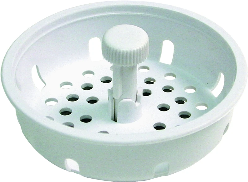 3-1/4 In. White Plastic Basket Strainer With Rubber Stopper