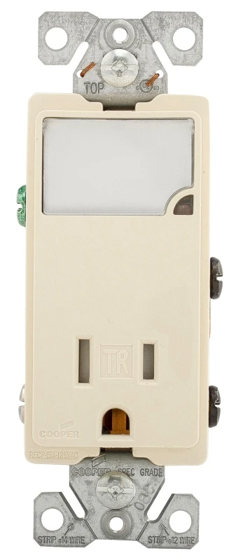 3-wire Receptacle Combo Nightlight With Double-pole Tamper Resistant, Light Almond