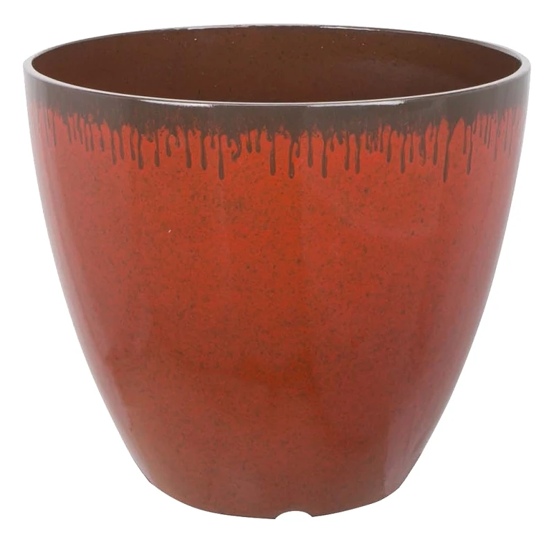 Pt-s023 Round Planter, 12 In Diameter, 10 In Height, Red With Mocha Drip