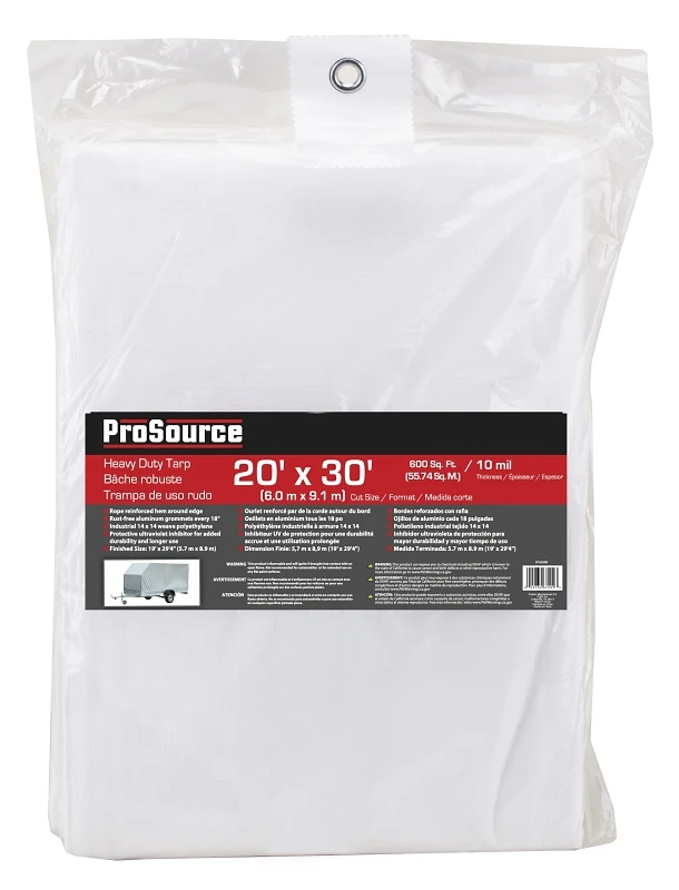 Tw2030 Heavy-duty Tarp, 30 Ft L X 20 Ft W, 10 Mil Thick, White Plastic