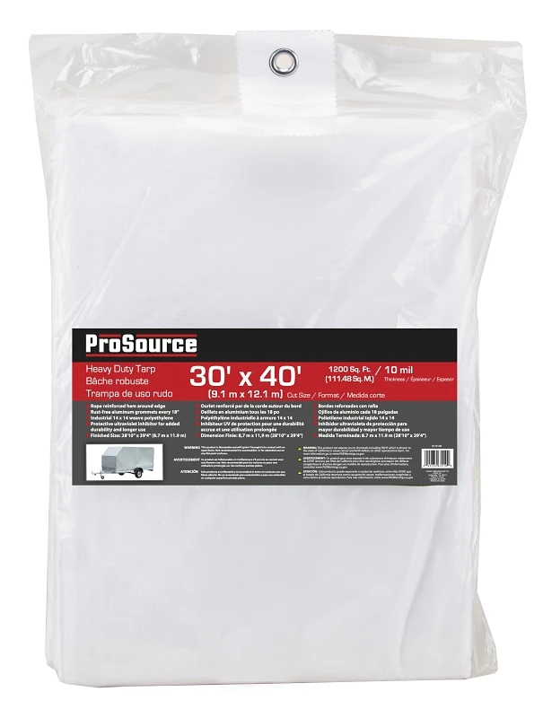 Tw3040 Heavy-duty White Tarp, 40 Ft L X 30 Ft W, 10 Mil Thick Plastic
