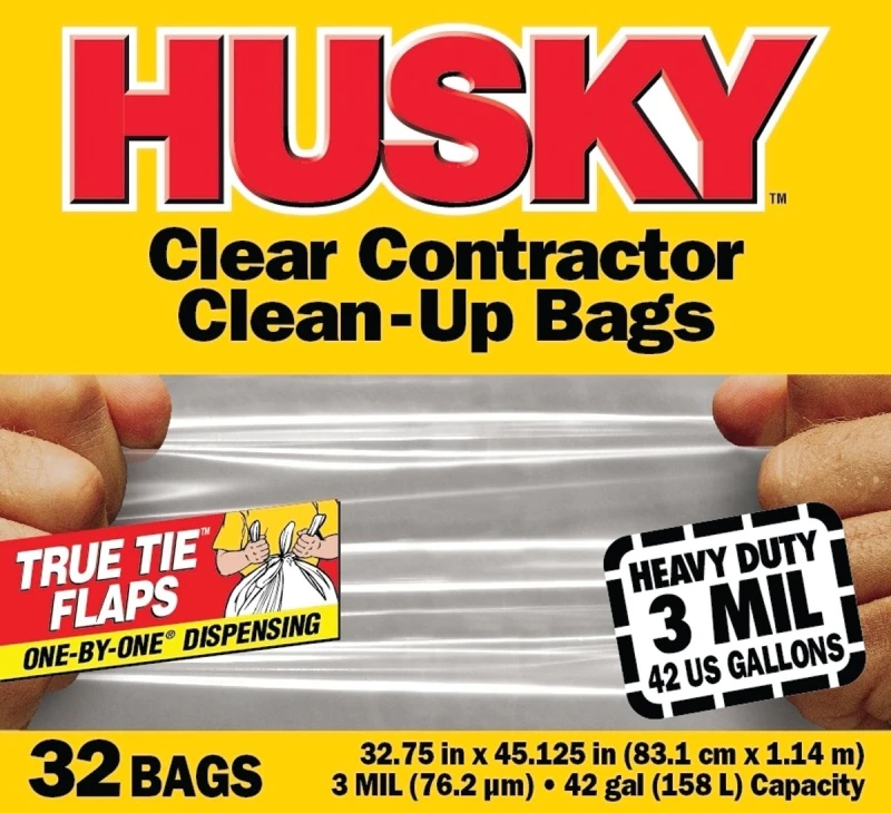 42 Gallon Clean-up Trash Bags, 32 Count, 3 Mil Polyethylene, Clear