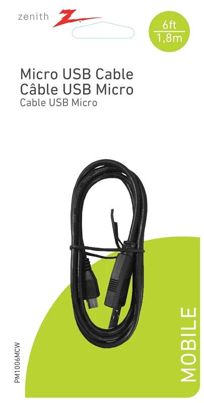 6 Foot Micro-b To Usb A Charging Cable - Model Pm1006mcw - White