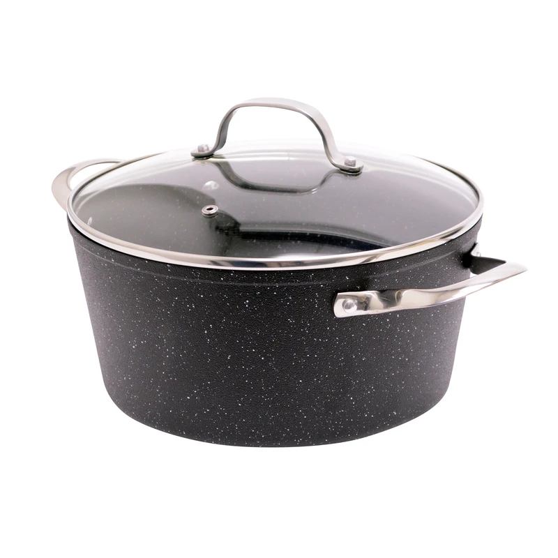 The Rock Aluminum Stockpot 10 In. Black With Glass Lid, 6 Qt Capacity