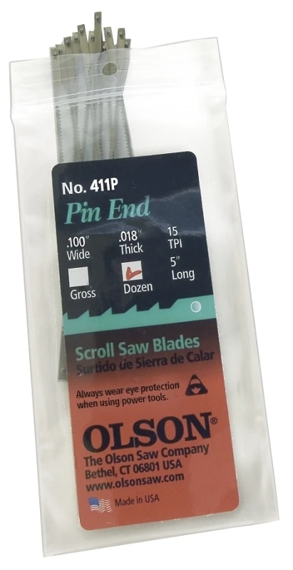 Olson Sc411dz Scroll Saw Blade, 15 Tpi, 0.022 In Thick, 5 In Length