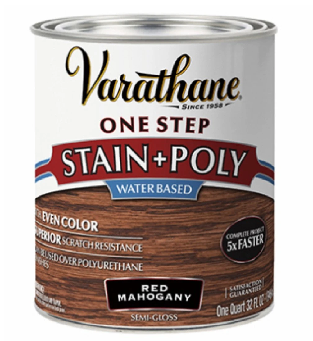 One Step Stain & Polyurethane, Water-Based Semi Gloss, Red Mahogany, Qt.