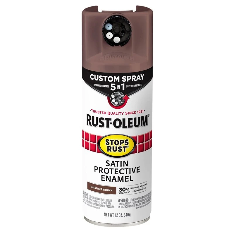 Stops Rust Custom Spray 5-in-1 Spray Paint, Satin Chestnut Brown, 12 oz.