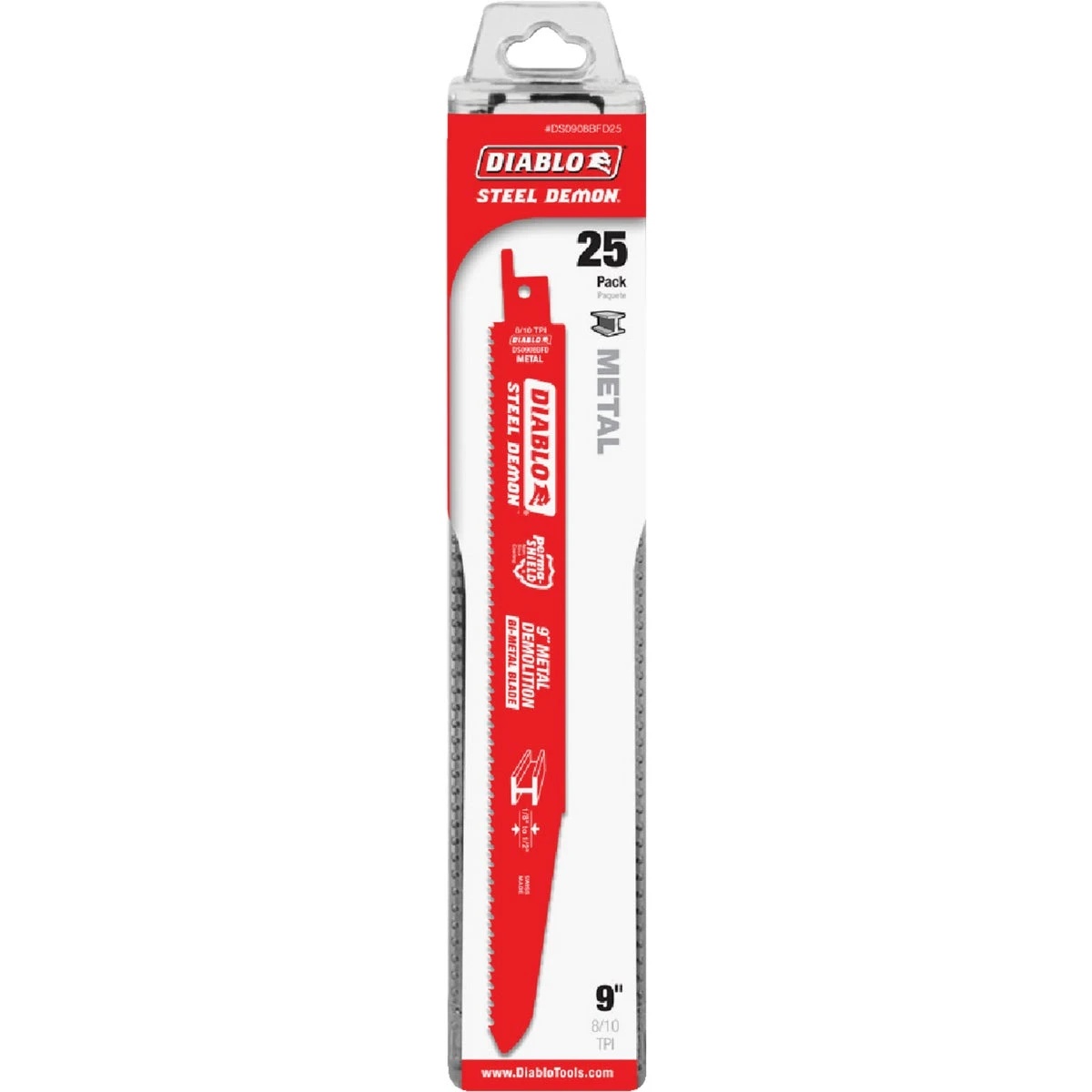 Diablo DS0914BF25 Reciprocating Saw Blade, Applicable Materials: Thin Metal, 1 in W, 9 in L, 25/PK