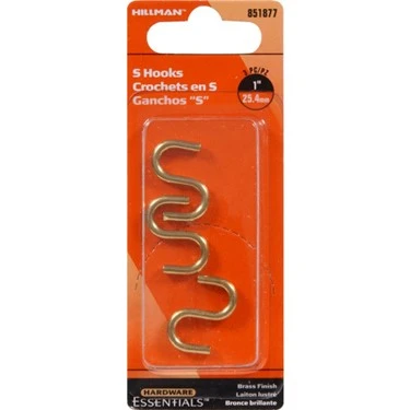 851877 1-inch Brass-plated S-hook For Versatile Hanging Solutions