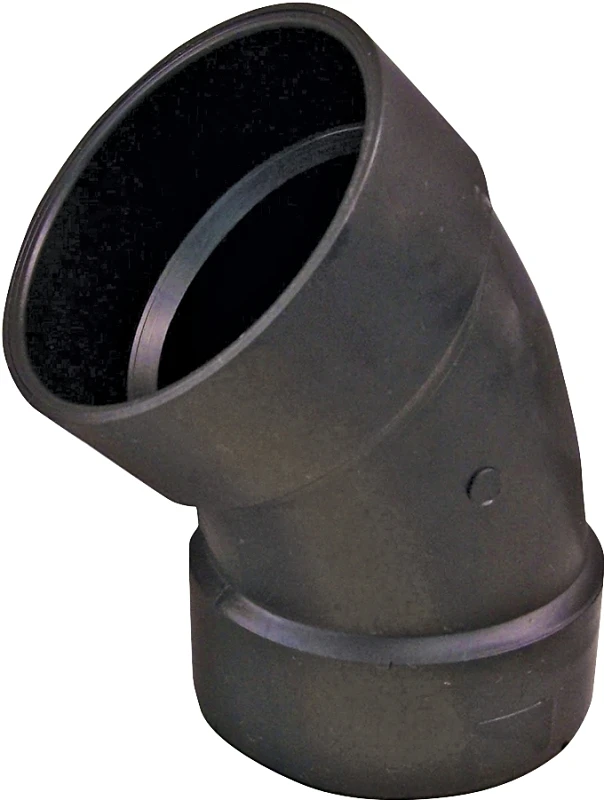 3 Inch Abs 45 Degree Elbow, Hub Connection, Black, Model 102503bc