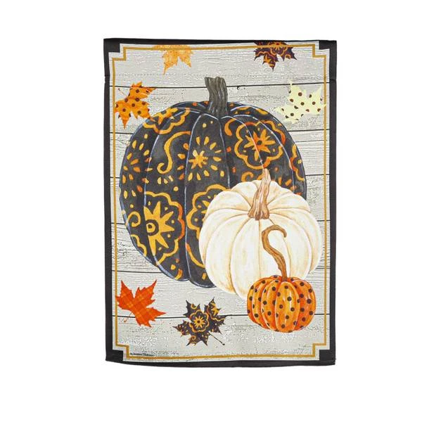 PATTERNED PUMPKINS & LEAVES GARDEN FLAG