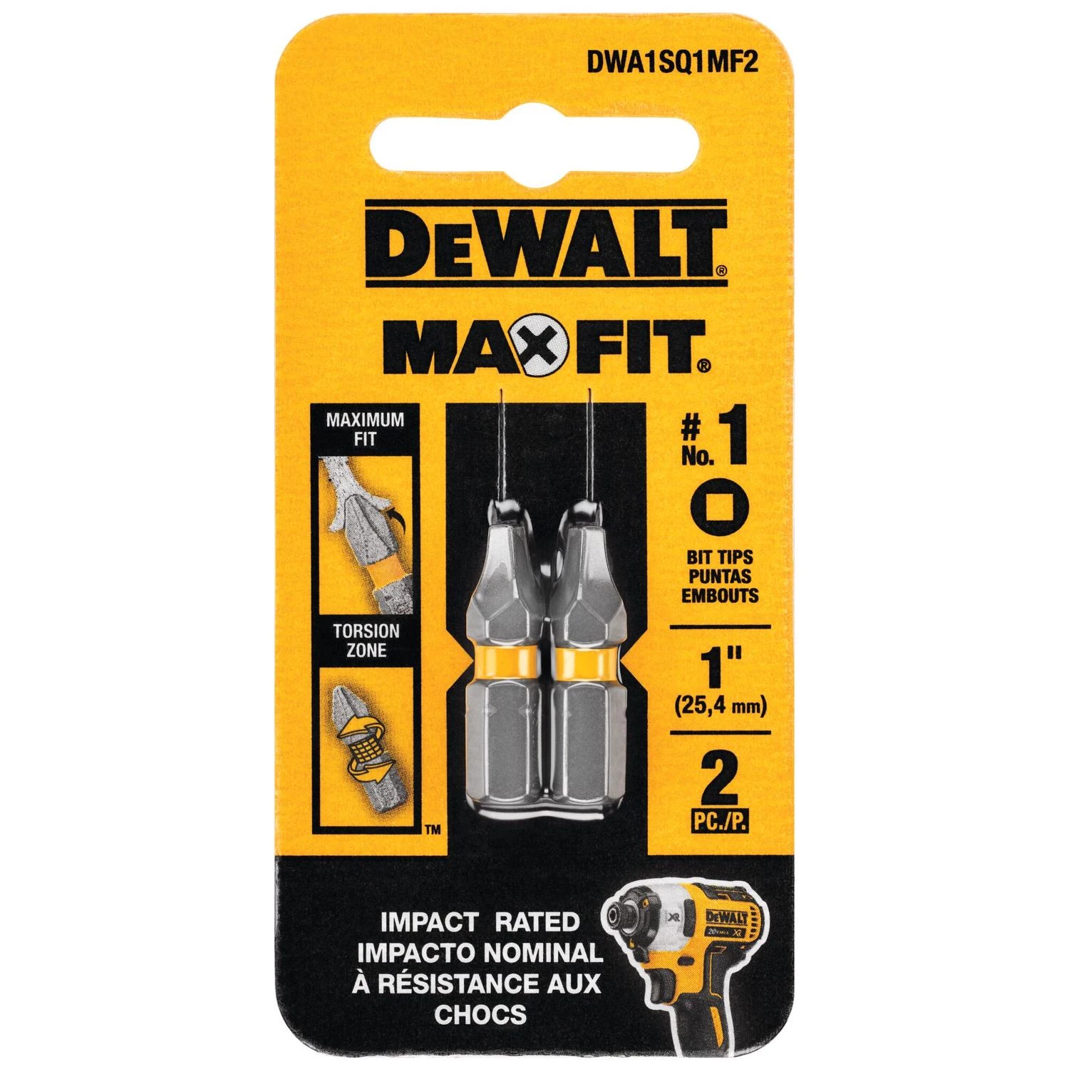 Max Fit Square #1 X 1 In. L Screwdriver Bit Set Steel 2 Pk - Dwa1sq1mf2