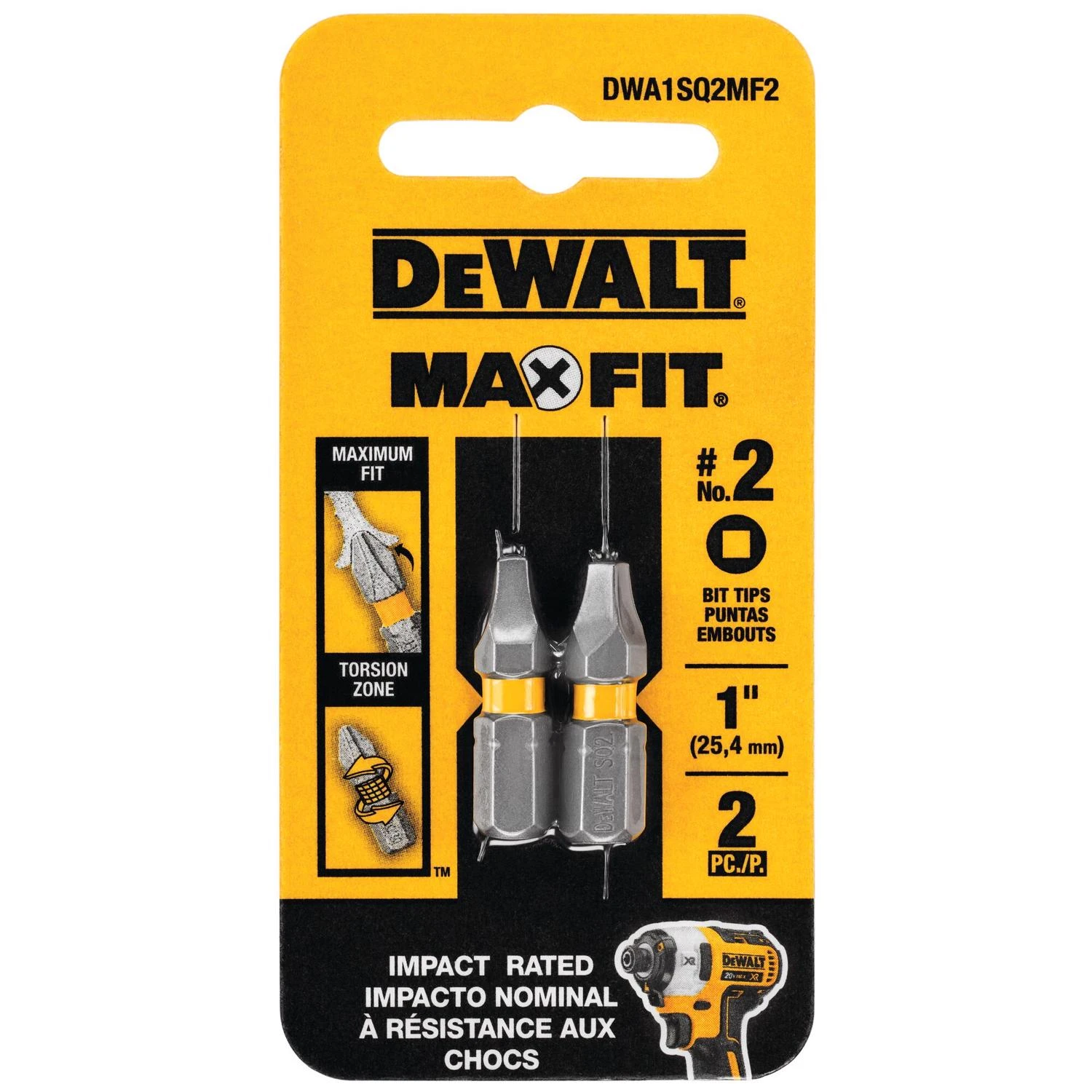 Max Fit Square #2 X 1 In. L Screwdriver Bit Set Steel 2 Pk - Dwa1sq2mf2