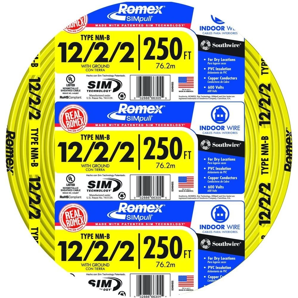 250 Ft. 12/2/2 Solid Romex Simpull Copper Nm-b Wire With Ground