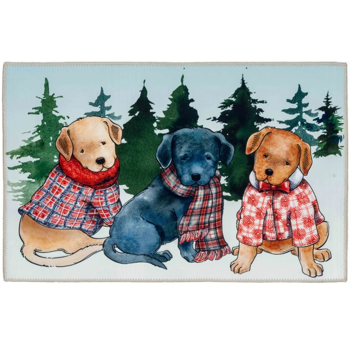32 In. L X 22 In. W Multicolored Puppies In Plaid Polyester Rug