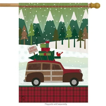 Primitive House Flag Holiday Presents Snowy 28" X 40"