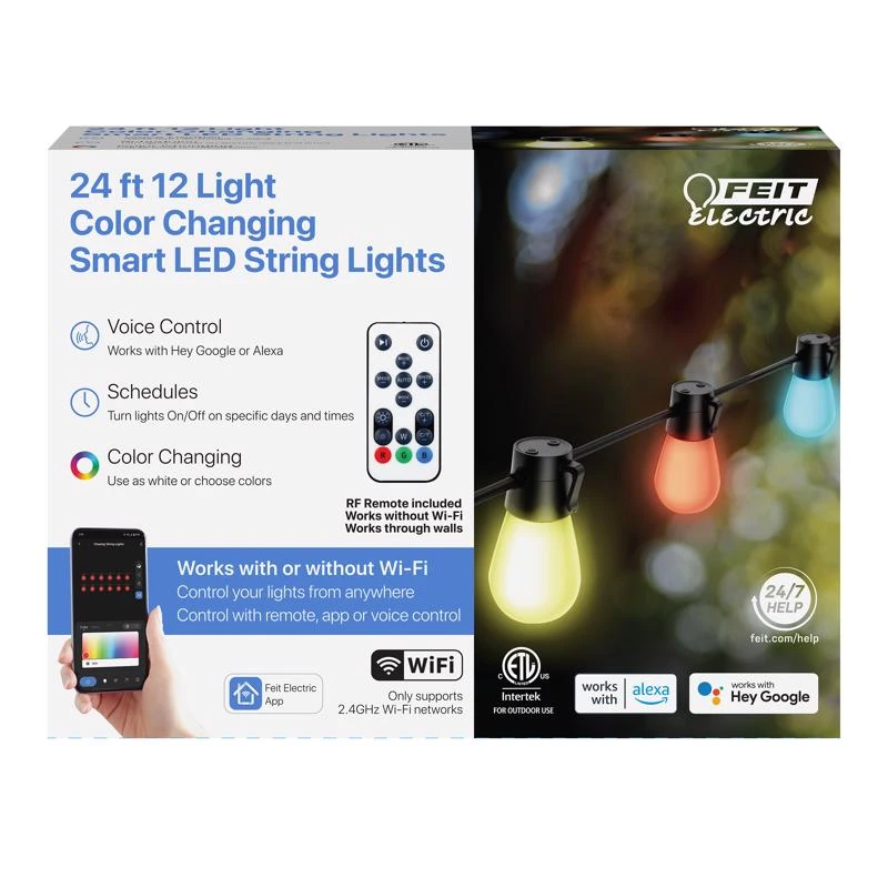 Smart Home Led String Lights Multicolored 24 Ft. With 12 Lights And Remote Control