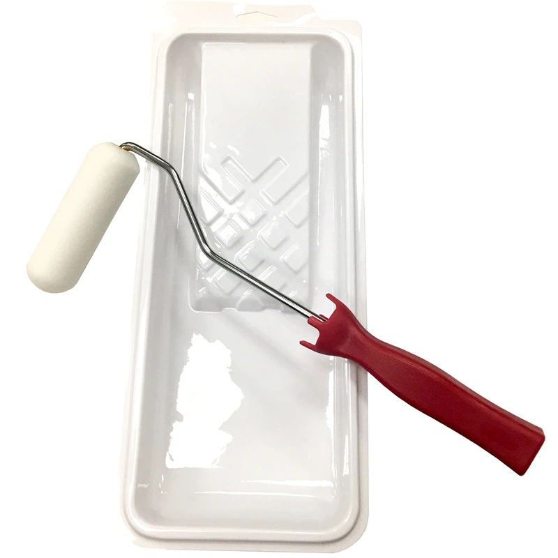 4 In. W Mini Paint Roller Kit With Threaded End And Tray