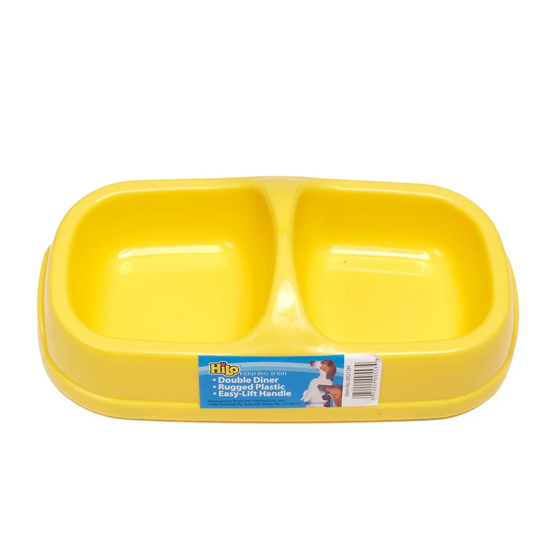 Yellow Plain Plastic 5.5 Oz. Double Pet Feeder For Dogs - Model 00211h