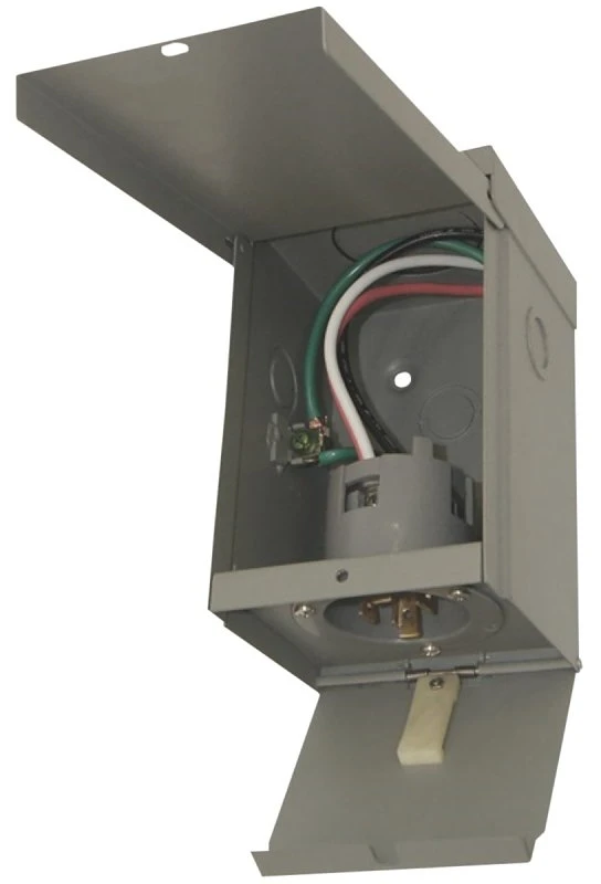 30 Amp Power Inlet Box With Cover, 120/240 Volt, Steel Construction