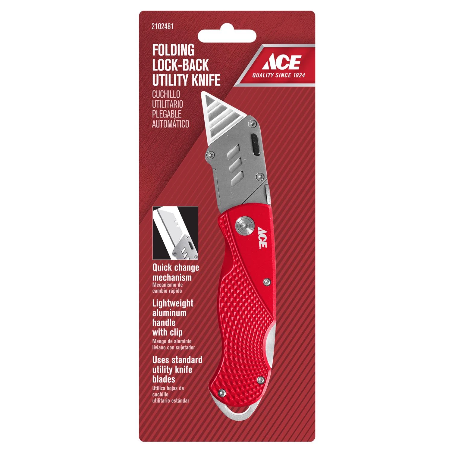 6 In. Folding Lockback Utility Knife Red With Quick Change Mechanism, Model 02512113